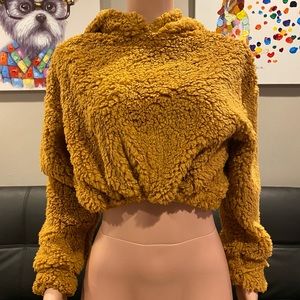 Mustard Sherpa cropped hoodie